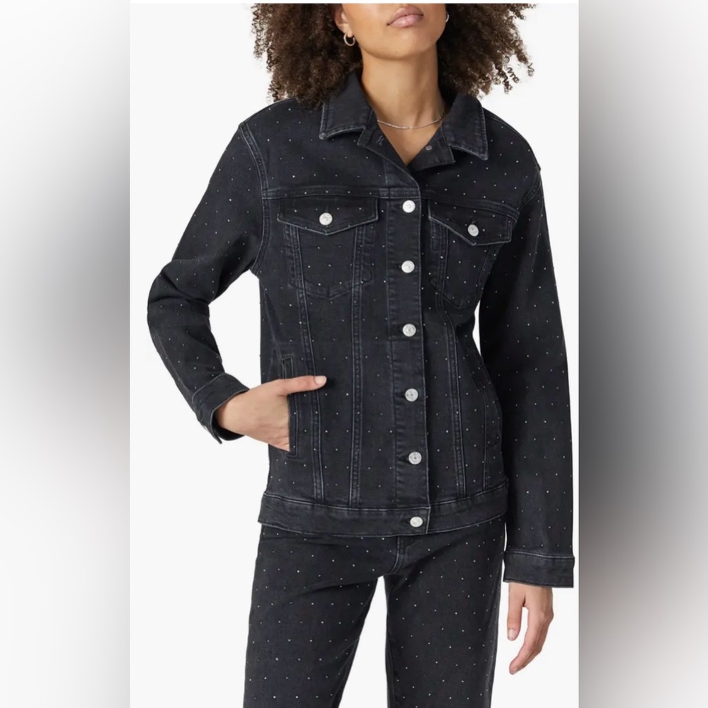 NWT Mavi Karla Rhinestone Denim Jacket in black Size large
